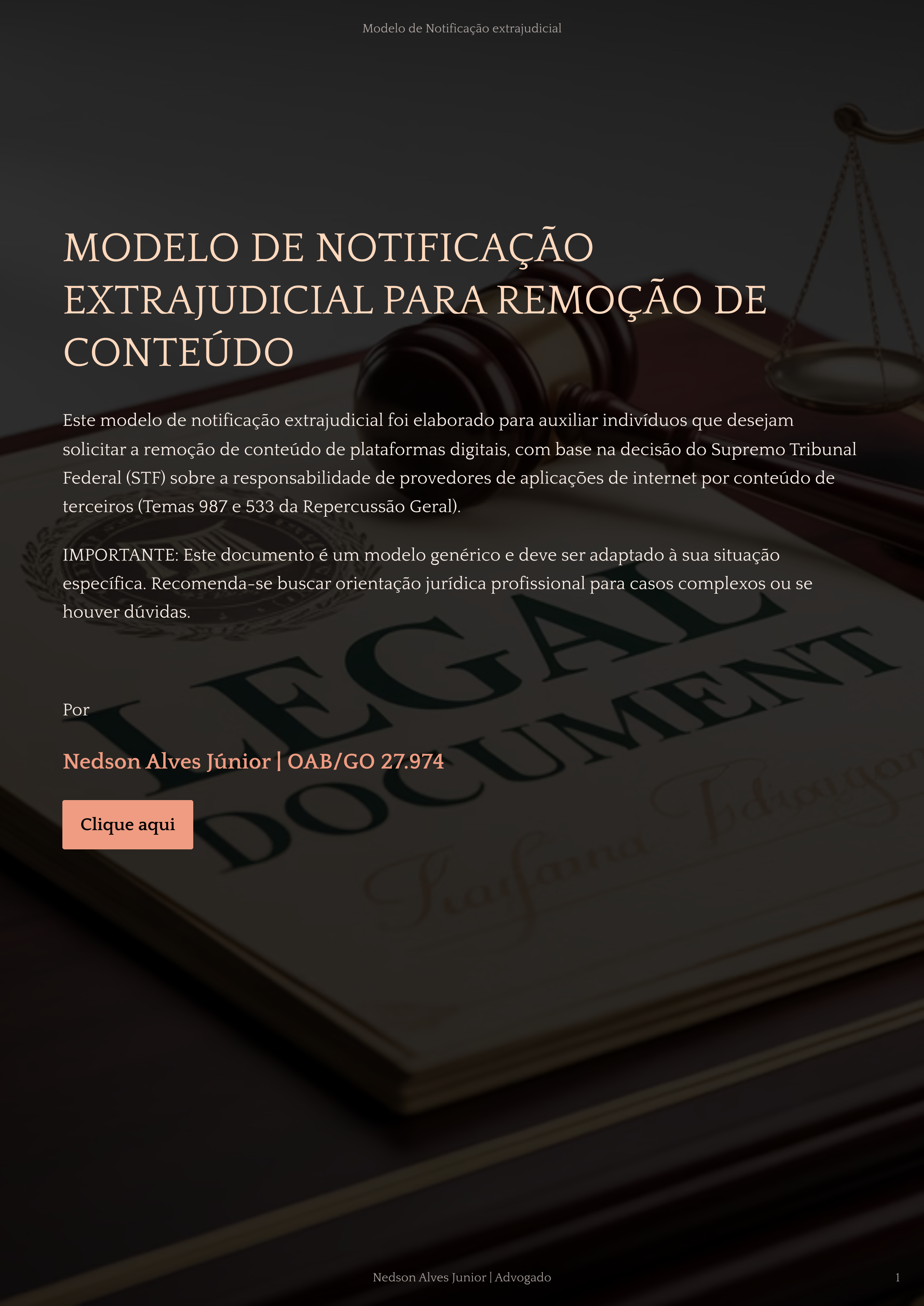 Modelo de Notificação Extrajudicial para Remoção de Conteúdo